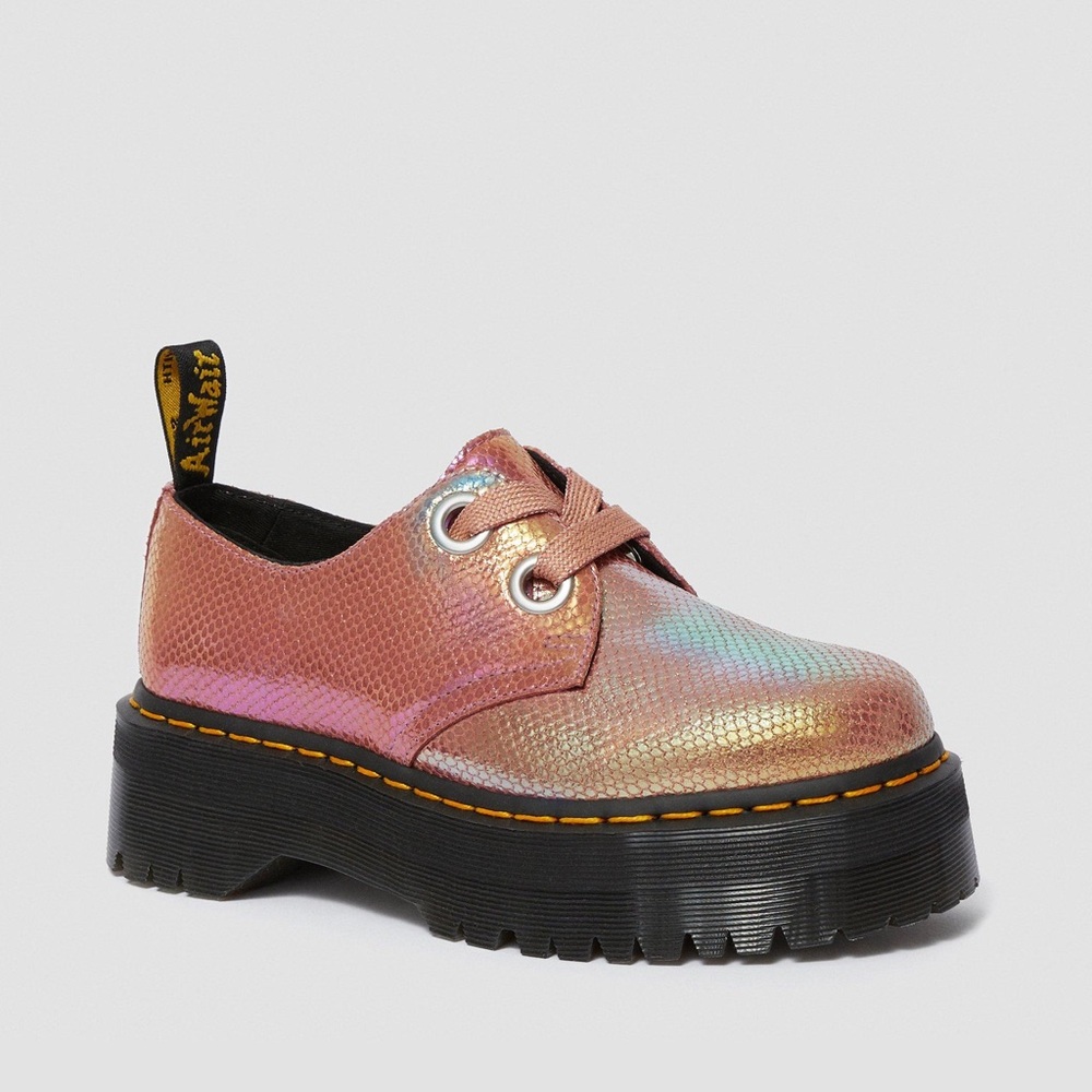 Dr. Martens HOLLY WOMEN'S PINK IRIDESCENT LEATHER PLATFORM Shoes